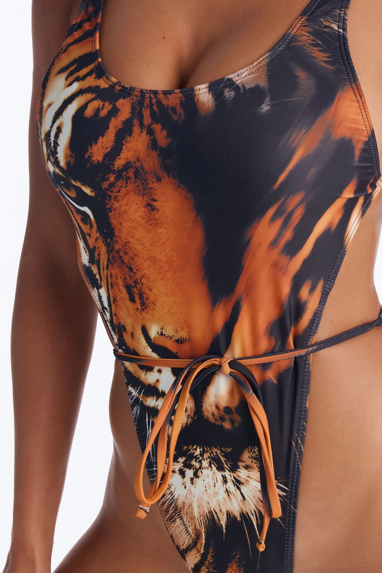 Under The Palm Trees Animal High Leg 1 Piece Swimsuit - Black/Orange