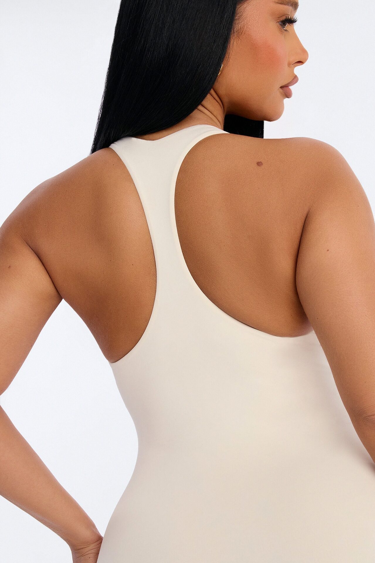 Second Skin Double Lined U Neck Racerback Maxi Dress - Bone
