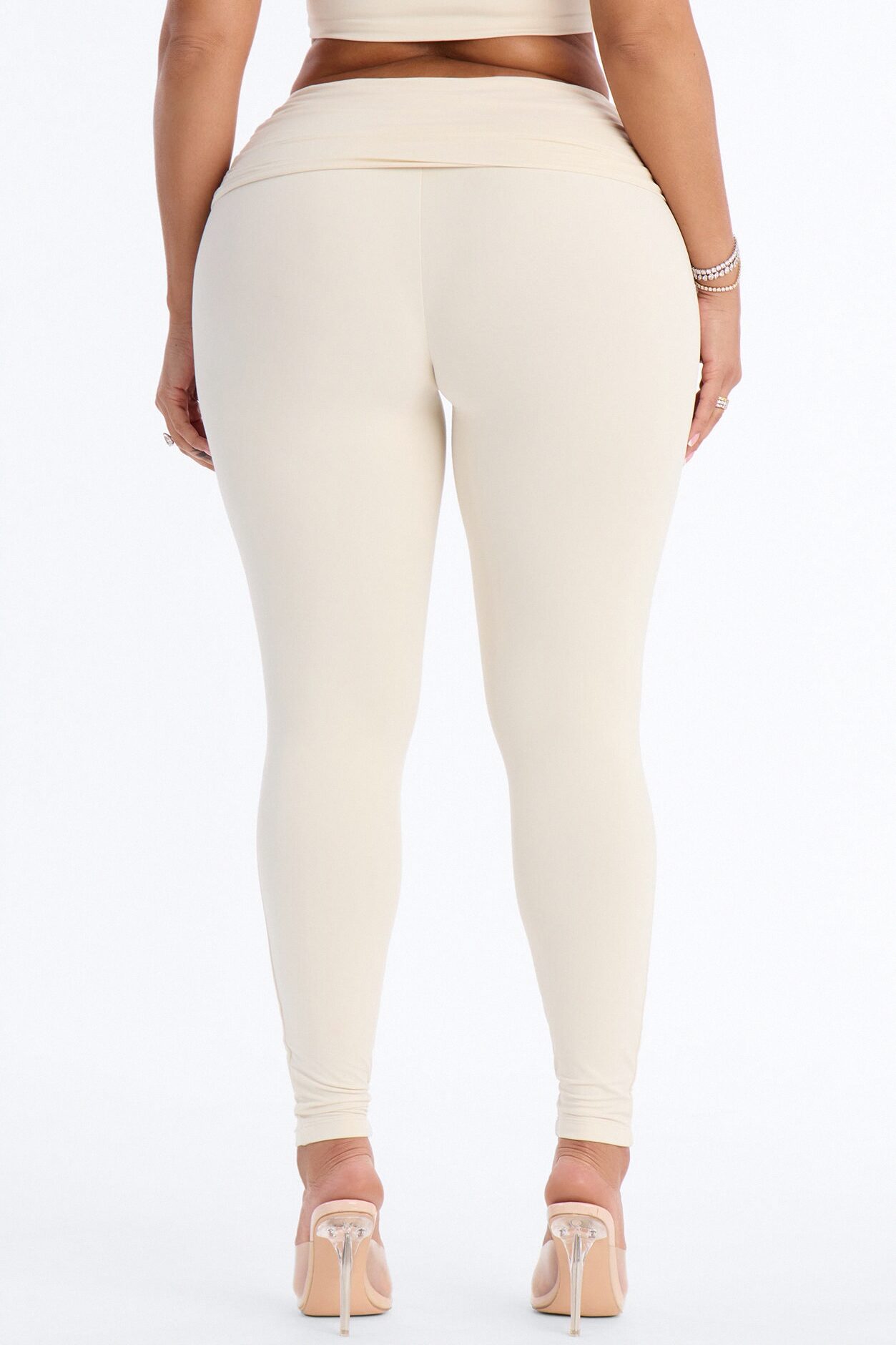 Second Skin Double Lined Ruched Foldover Leggings - Bone