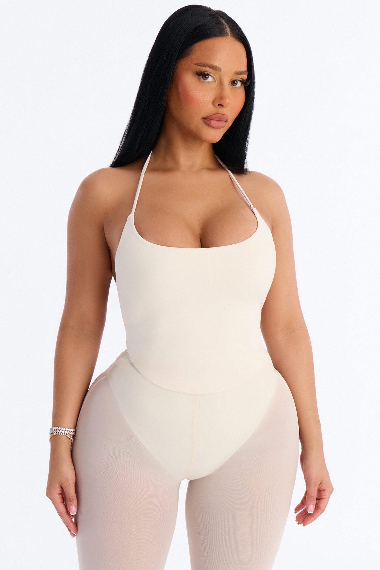 Second Skin Padded Halter Top - Bone