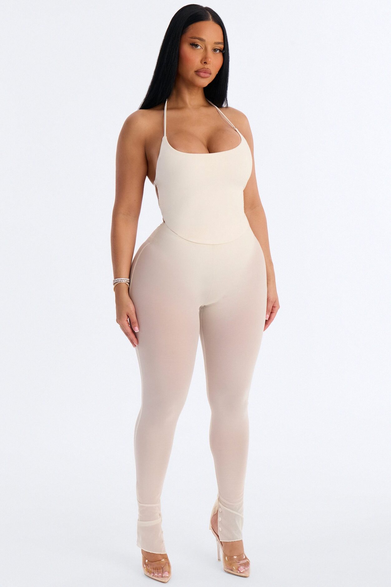 Power Mesh High Waisted Leggings - Bone