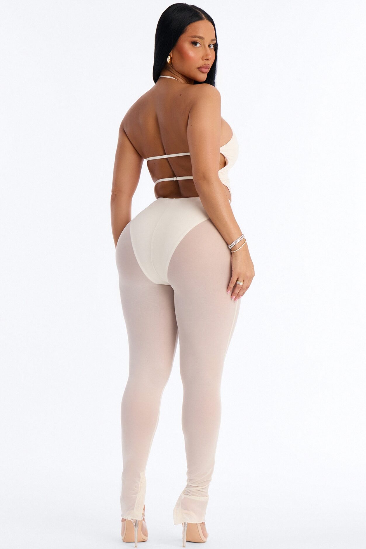 Power Mesh High Waisted Leggings - Bone