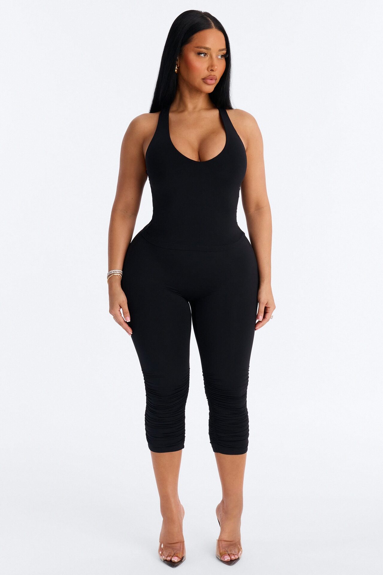 Second Skin Double Lined U Neck Racerback Top - Black