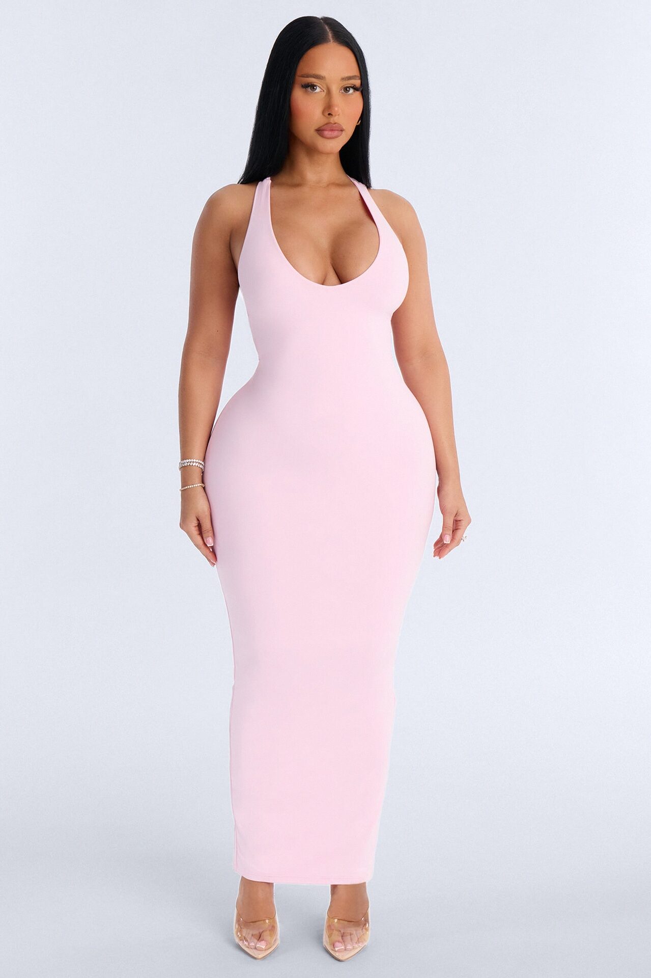 Second Skin Double Lined U Neck Racerback Maxi Dress - Light Pink