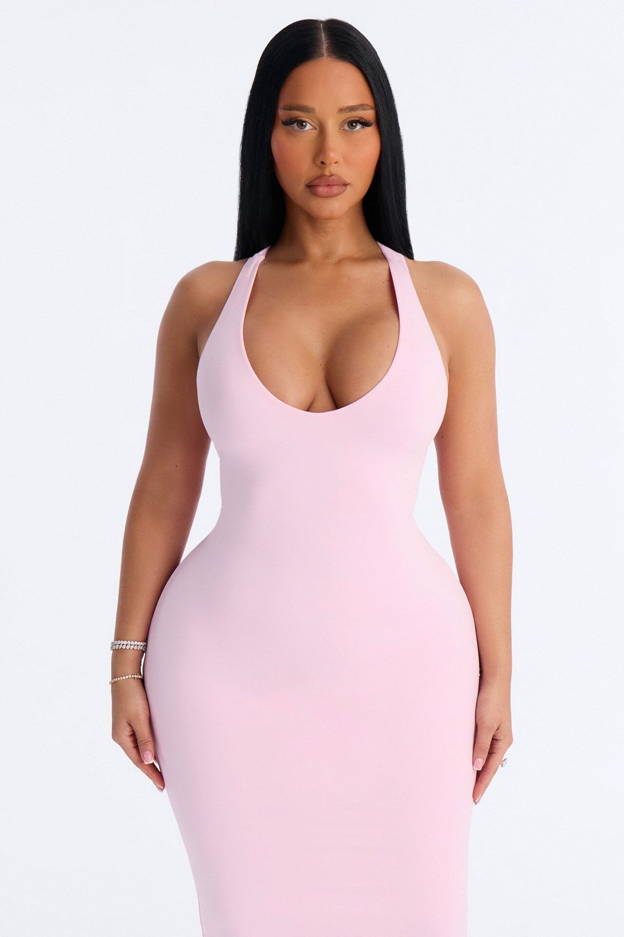 Second Skin Double Lined U Neck Racerback Maxi Dress - Light Pink
