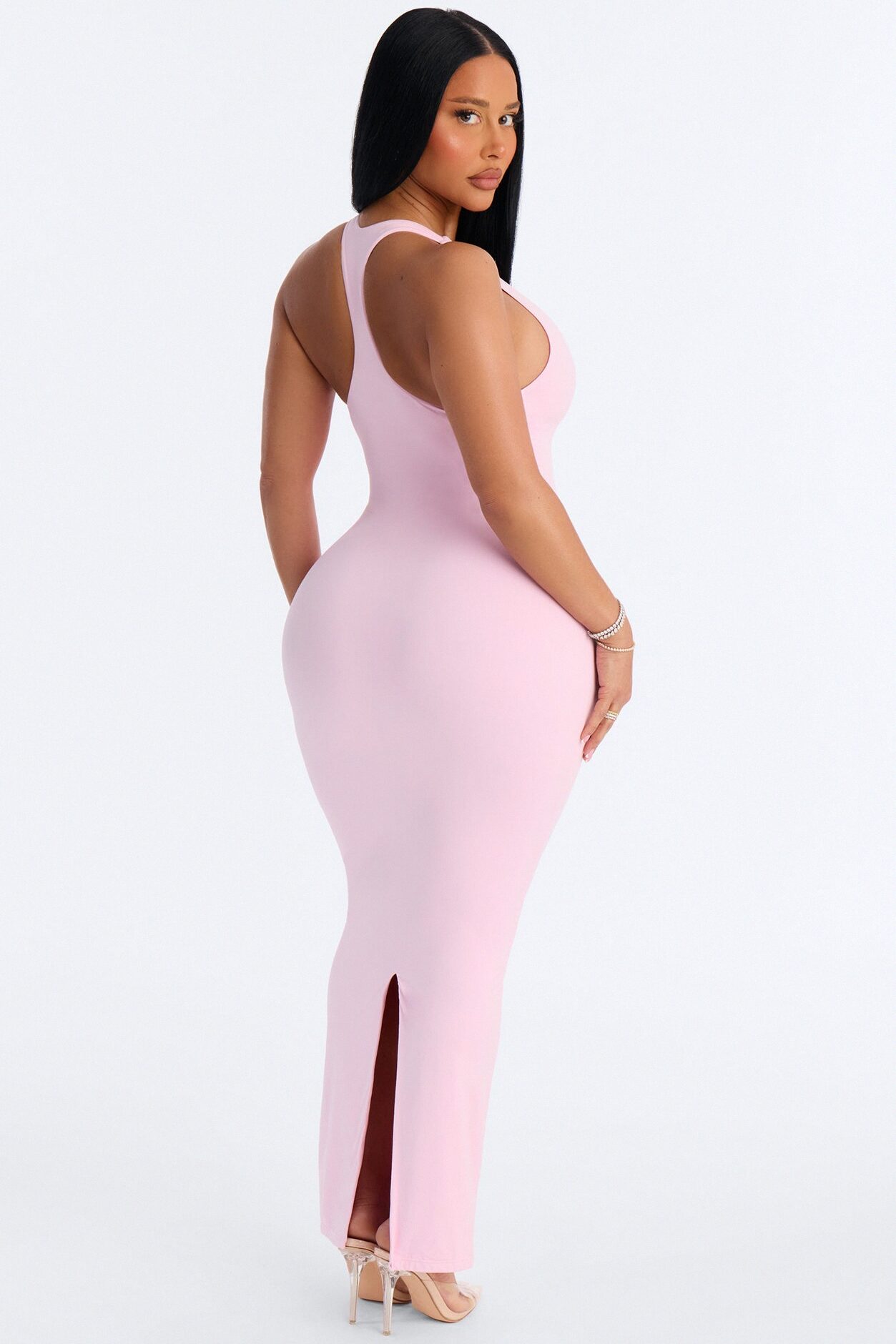 Second Skin Double Lined U Neck Racerback Maxi Dress - Light Pink
