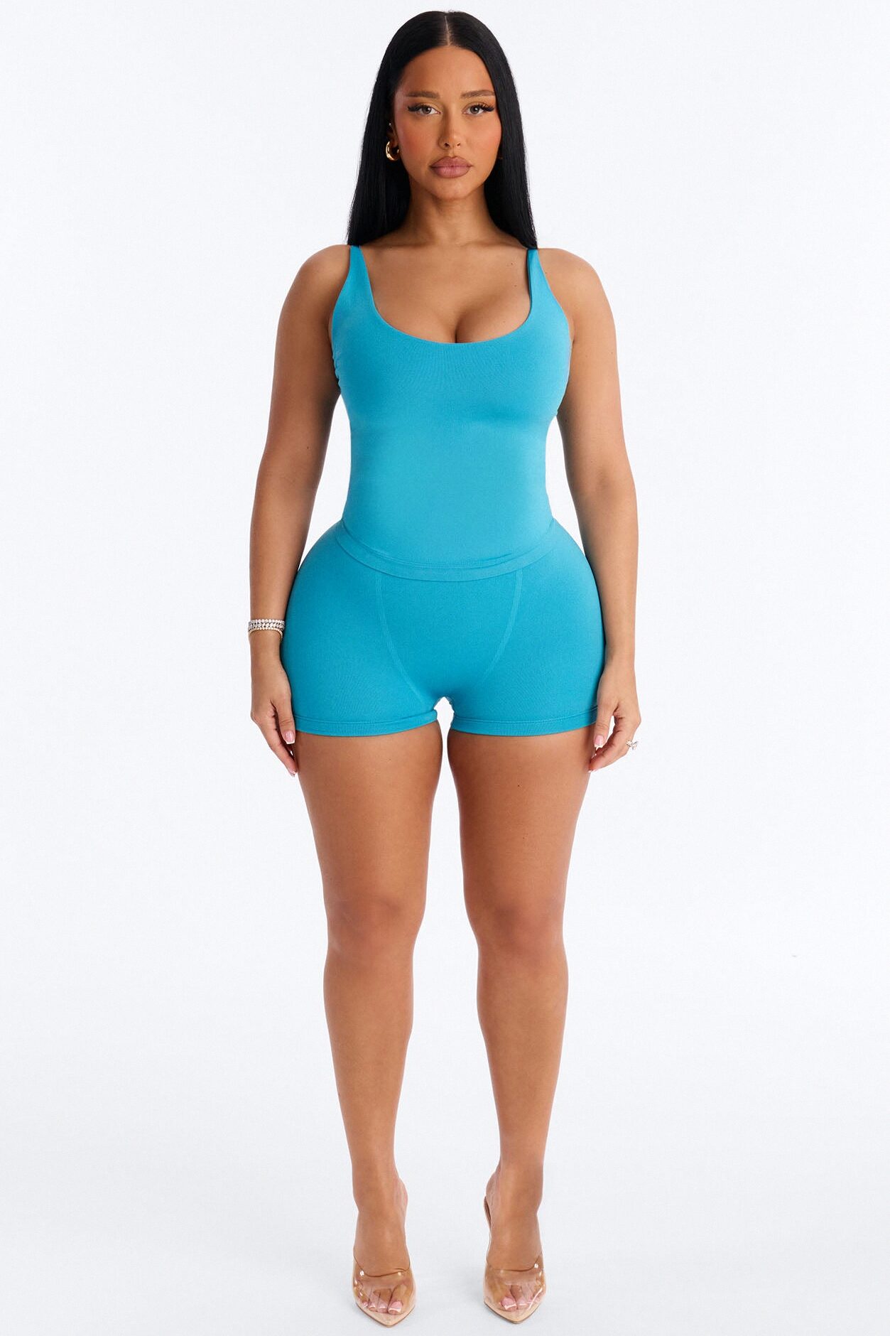 Seamless Smooth Double Lined Scoop Neck Cami Top - Blue