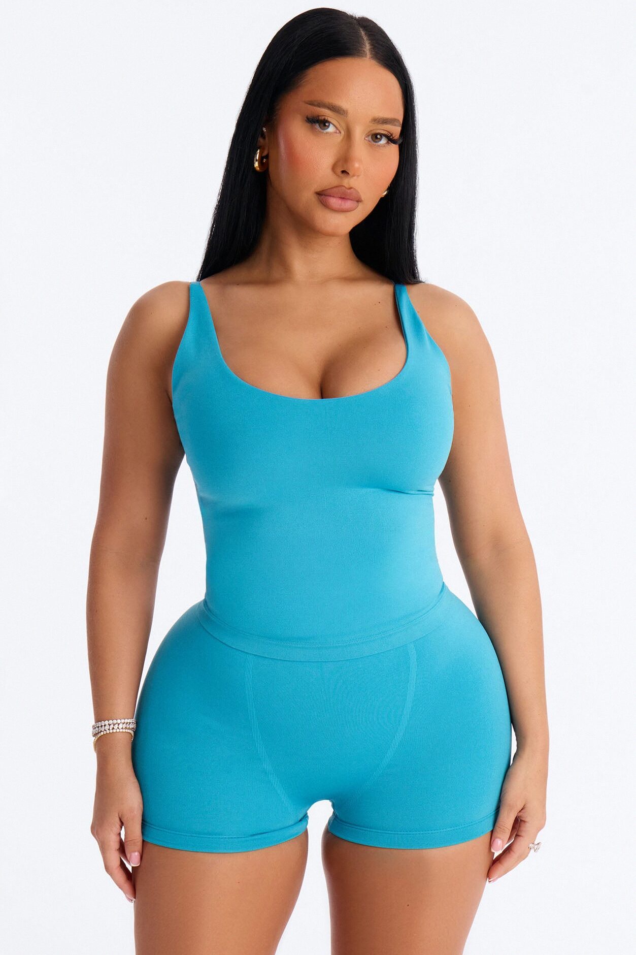 Seamless Smooth Double Lined Scoop Neck Cami Top - Blue