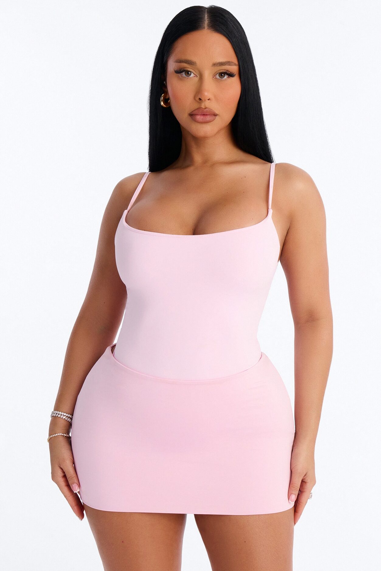 Second Skin Double Lined Square Neck Cami Bodysuit - Light Pink