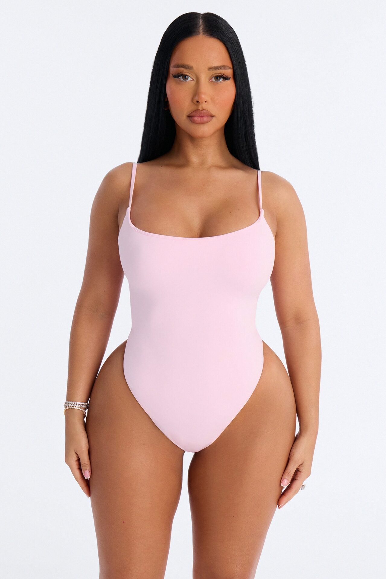 Second Skin Double Lined Square Neck Cami Bodysuit - Light Pink