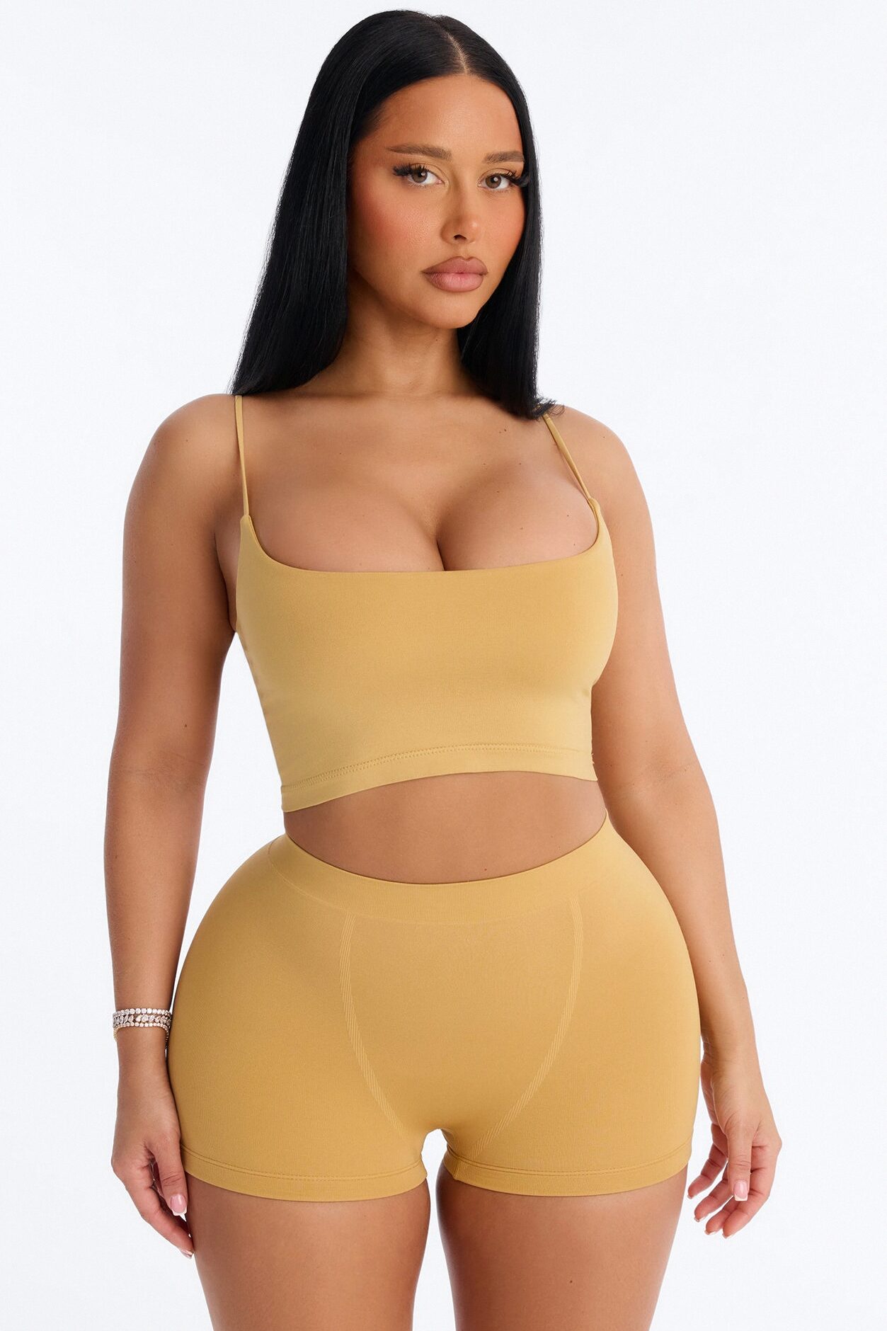 Seamless Smooth Base Layer Double Lined Cami Crop Top - Honey