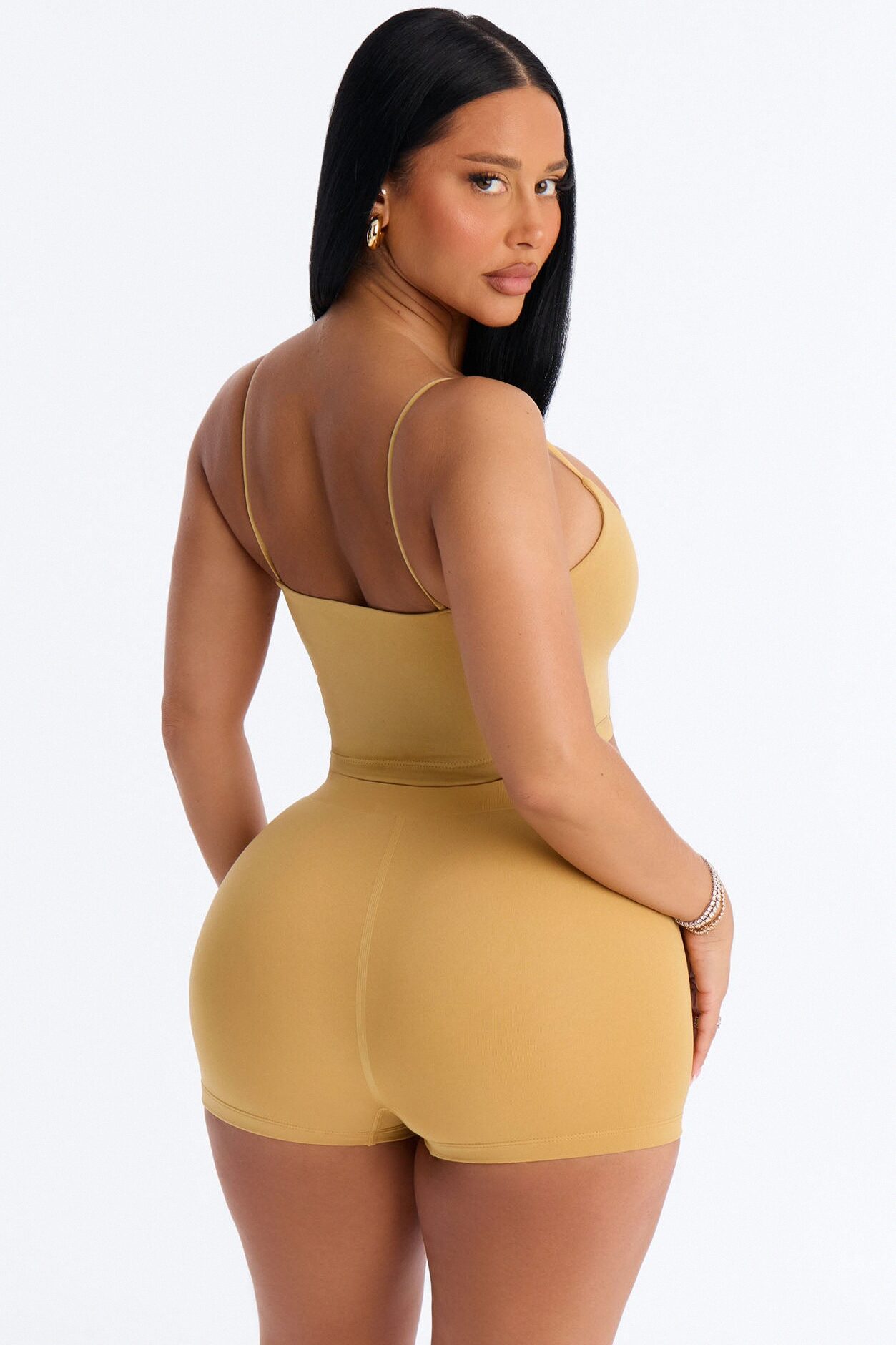 Seamless Smooth Base Layer Double Lined Cami Crop Top - Honey