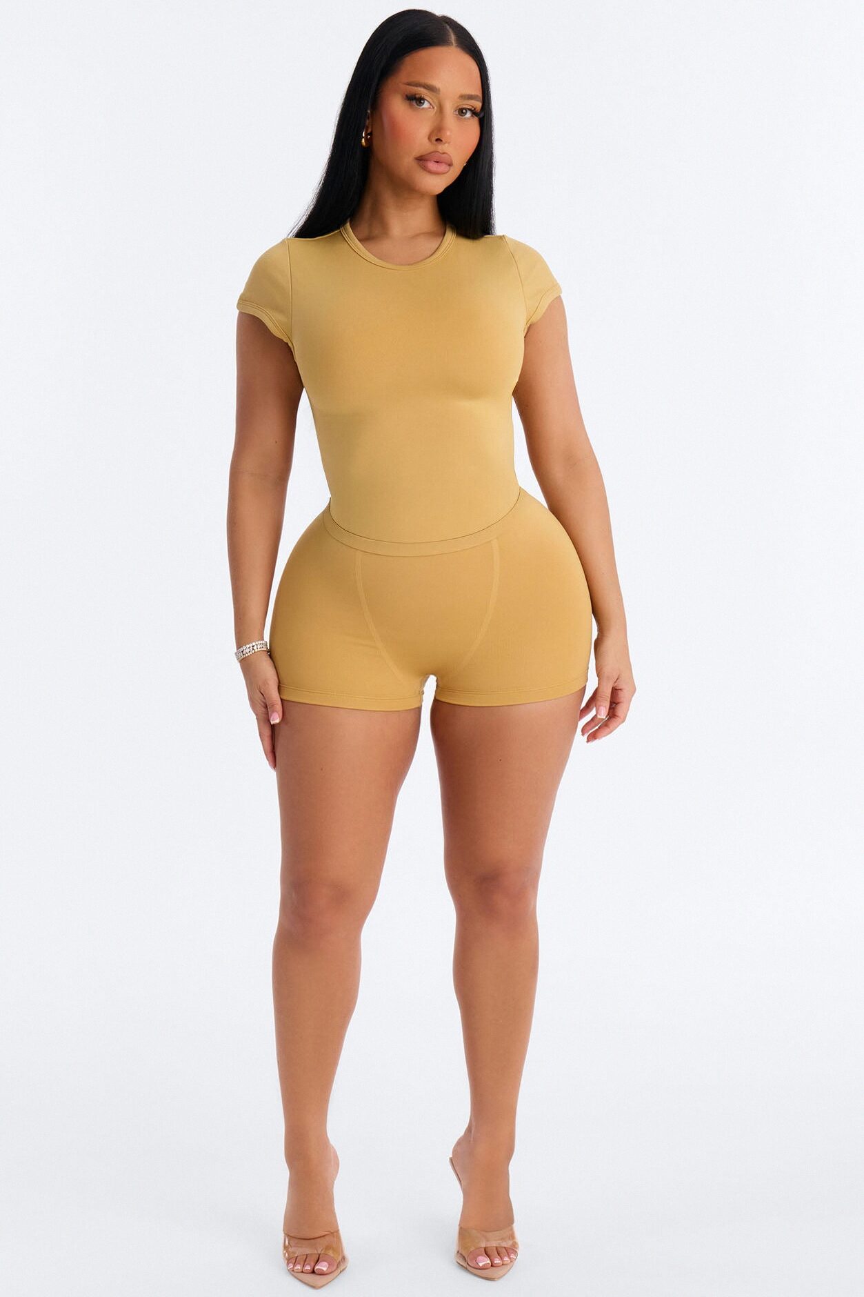 Seamless Smooth Double Lined Cap Sleeve Baby Tee - Honey