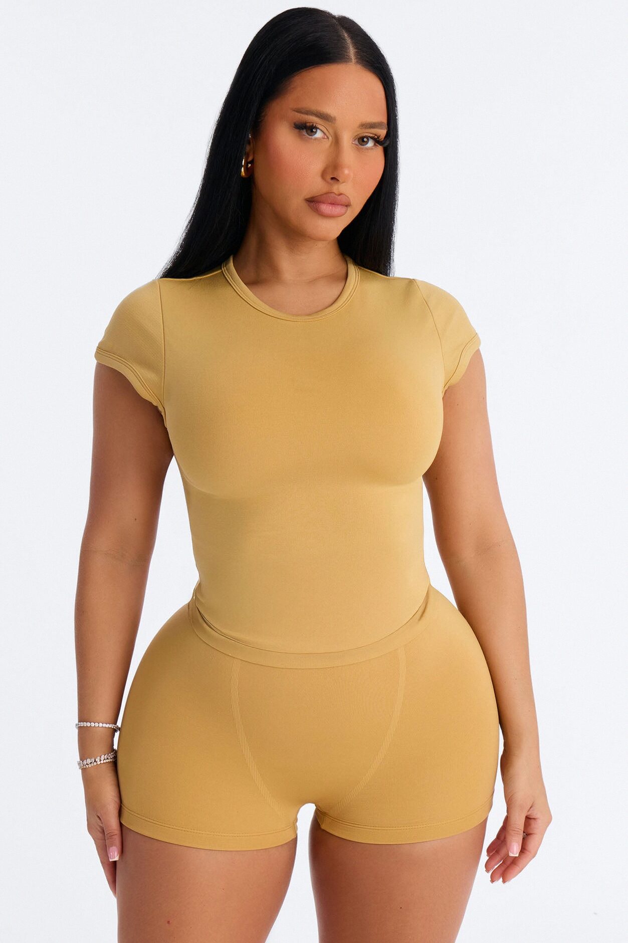 Seamless Smooth Double Lined Cap Sleeve Baby Tee - Honey