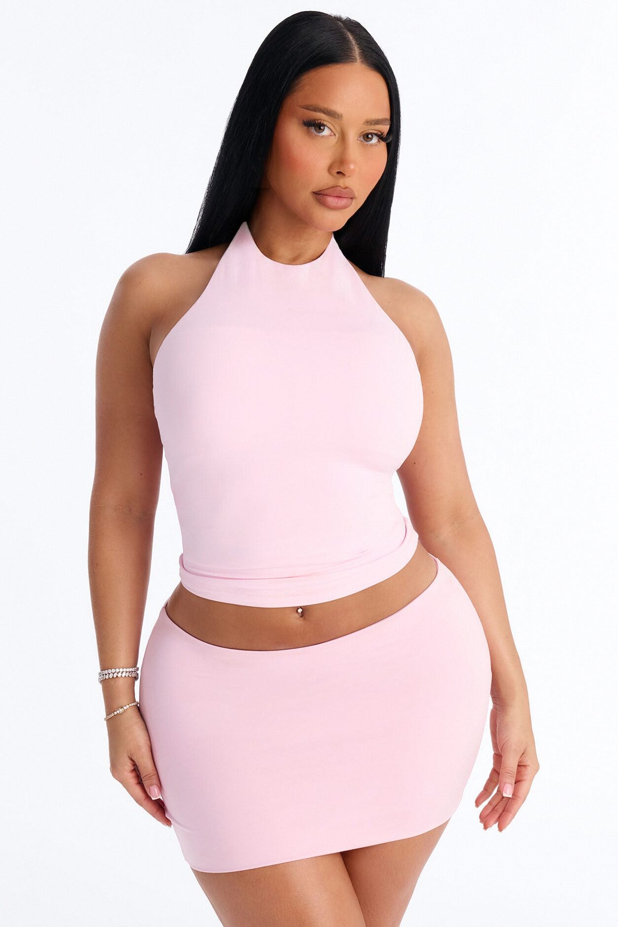 Second Skin Bra Pad Sleeveless Halter Top - Light Pink