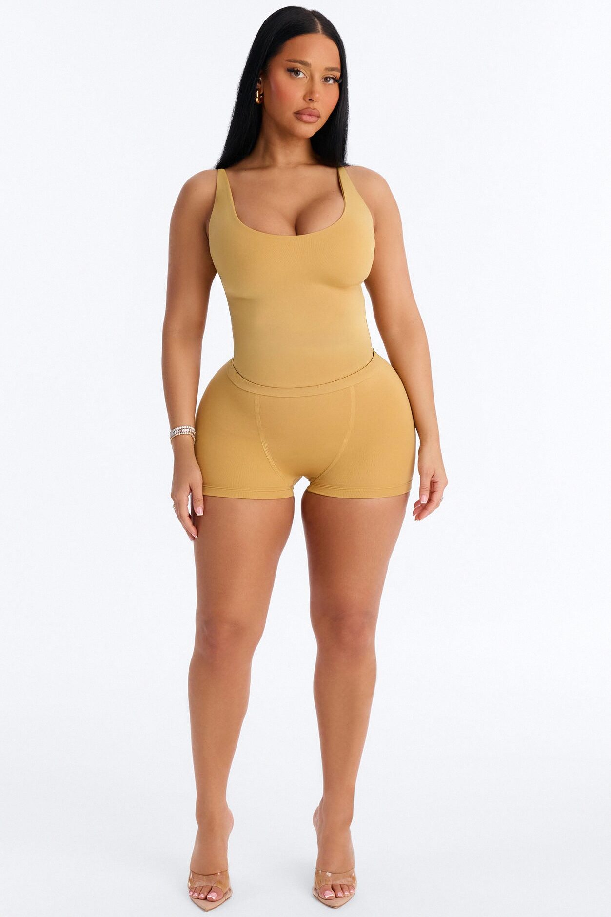 Seamless Smooth Double Lined Scoop Neck Cami Top - Honey