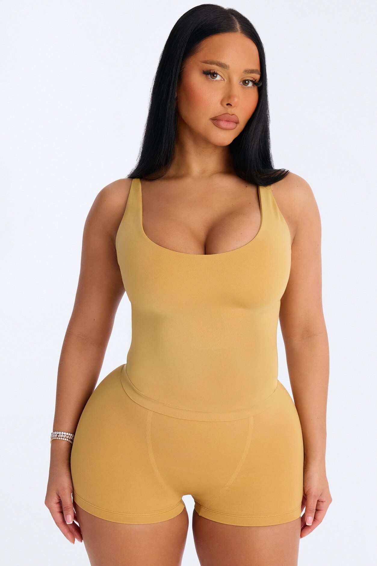 Seamless Smooth Double Lined Scoop Neck Cami Top - Honey
