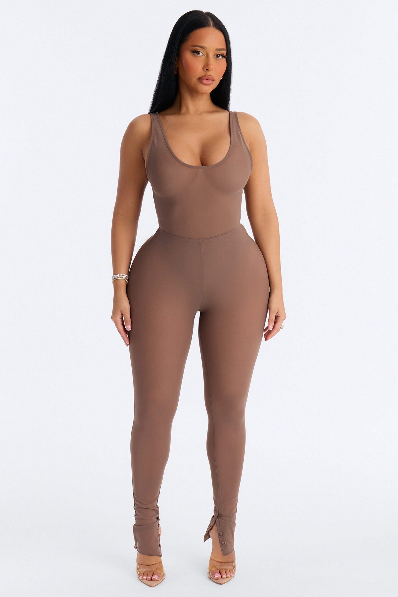 Power Mesh High Waisted Leggings - Brown