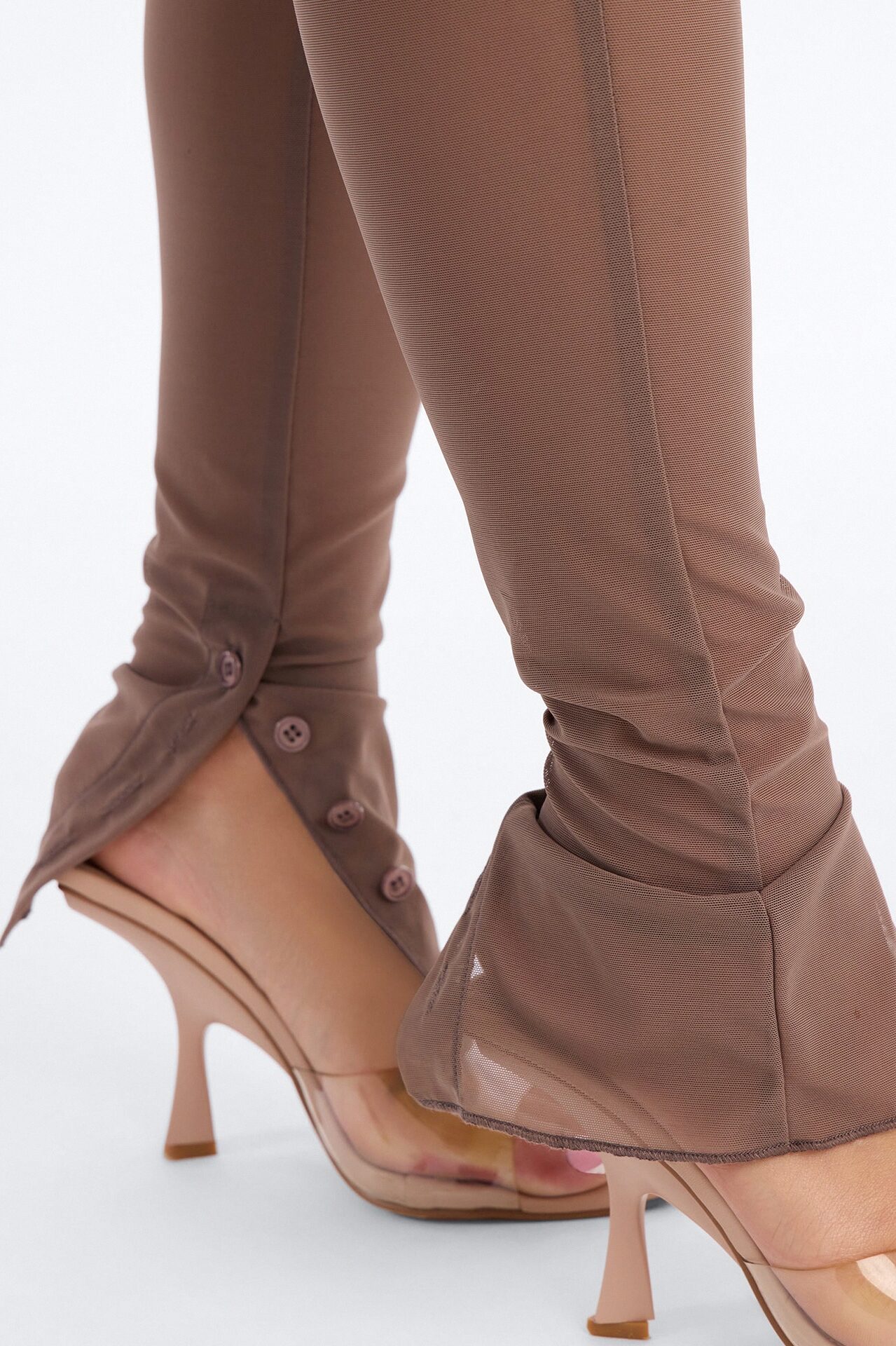 Power Mesh High Waisted Leggings - Brown
