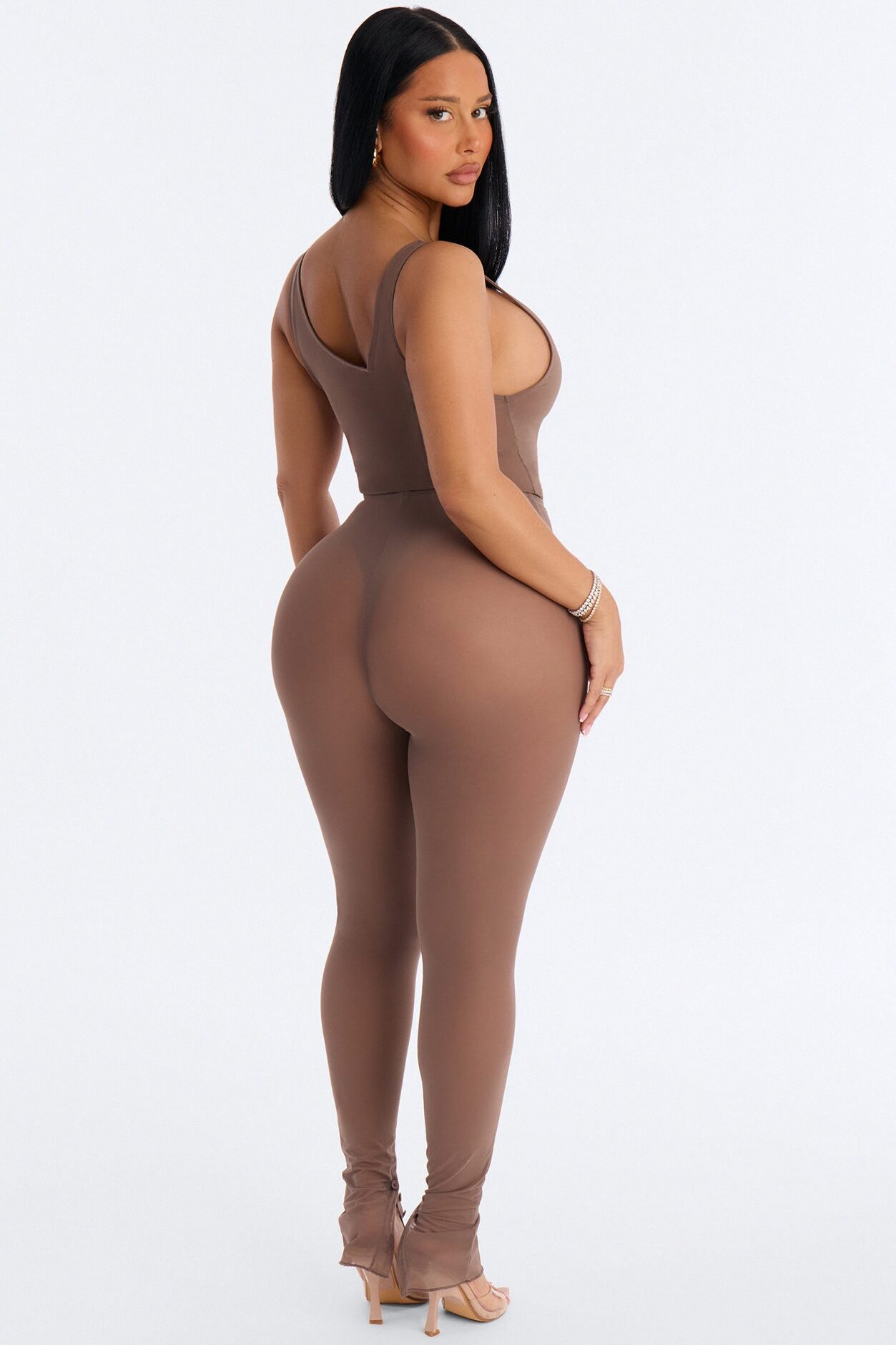 Power Mesh High Waisted Leggings - Brown