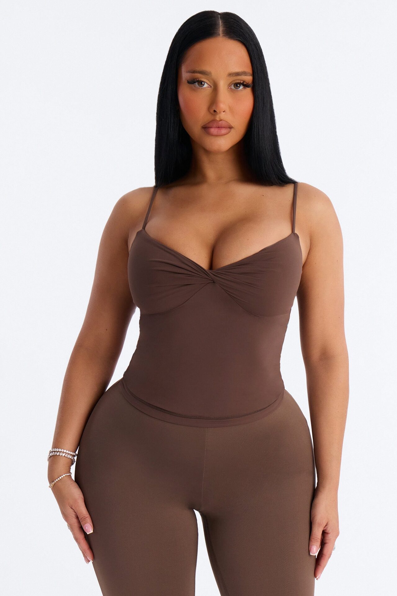 Second Skin Double Lined Twist Cami - Chocolate