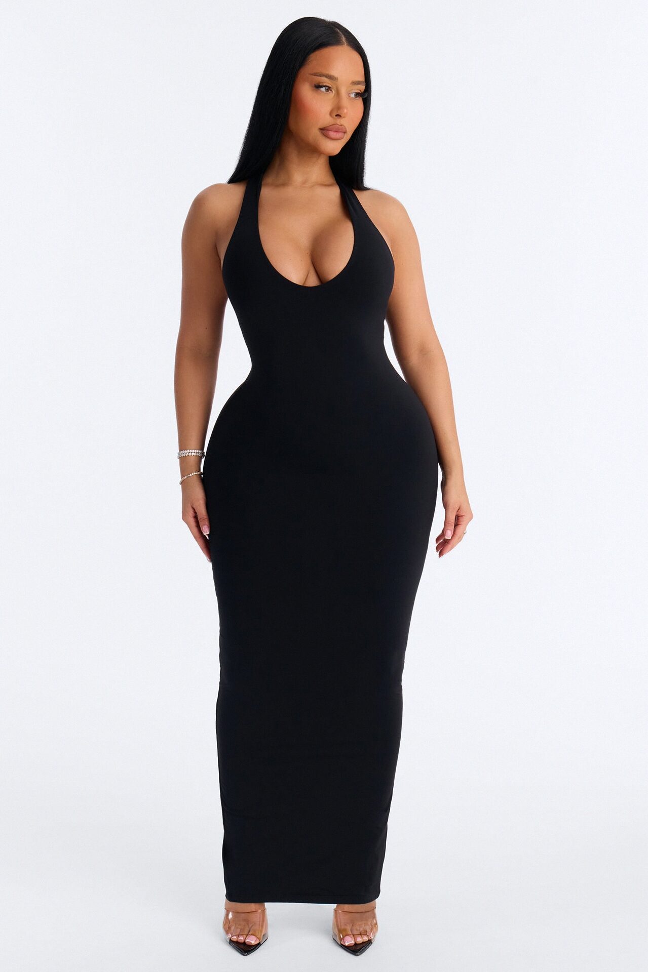 Second Skin Double Lined U Neck Racerback Maxi Dress - Black