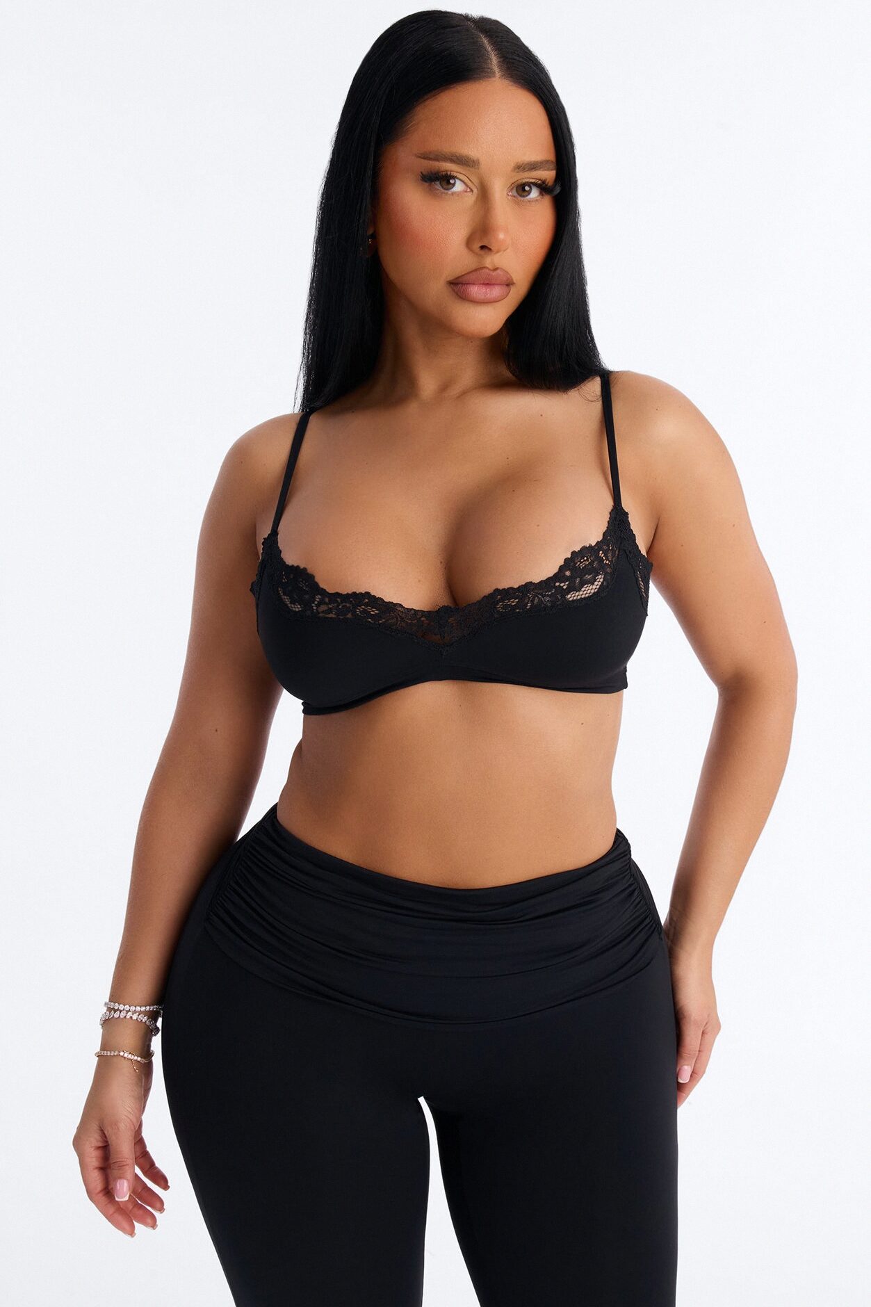 Second Skin Double Lined Lace Trim Bralette - Black