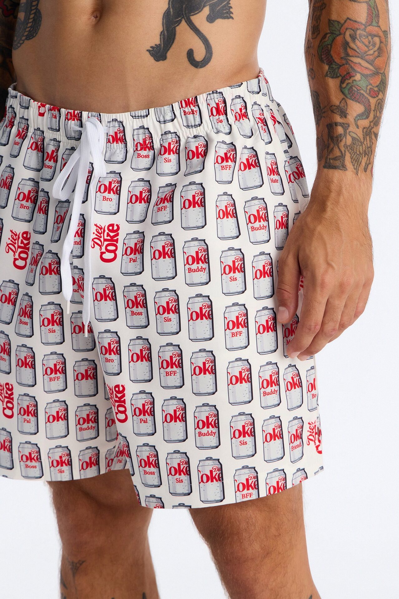 Diet Coca-Cola Archive Cans Swim Trunk 7″ - White/combo
