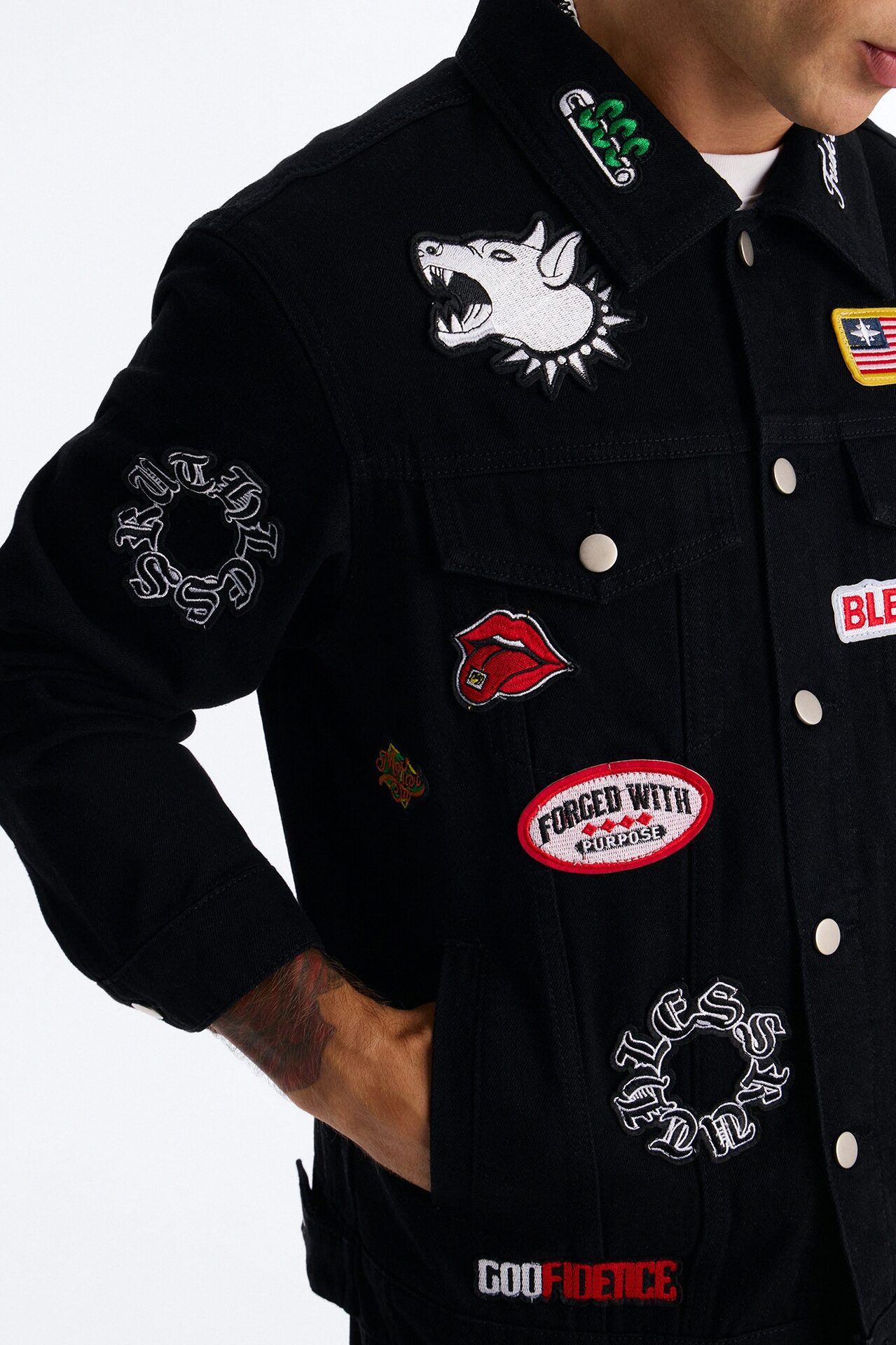 Outlaw Patchwork Denim Jacket - Black