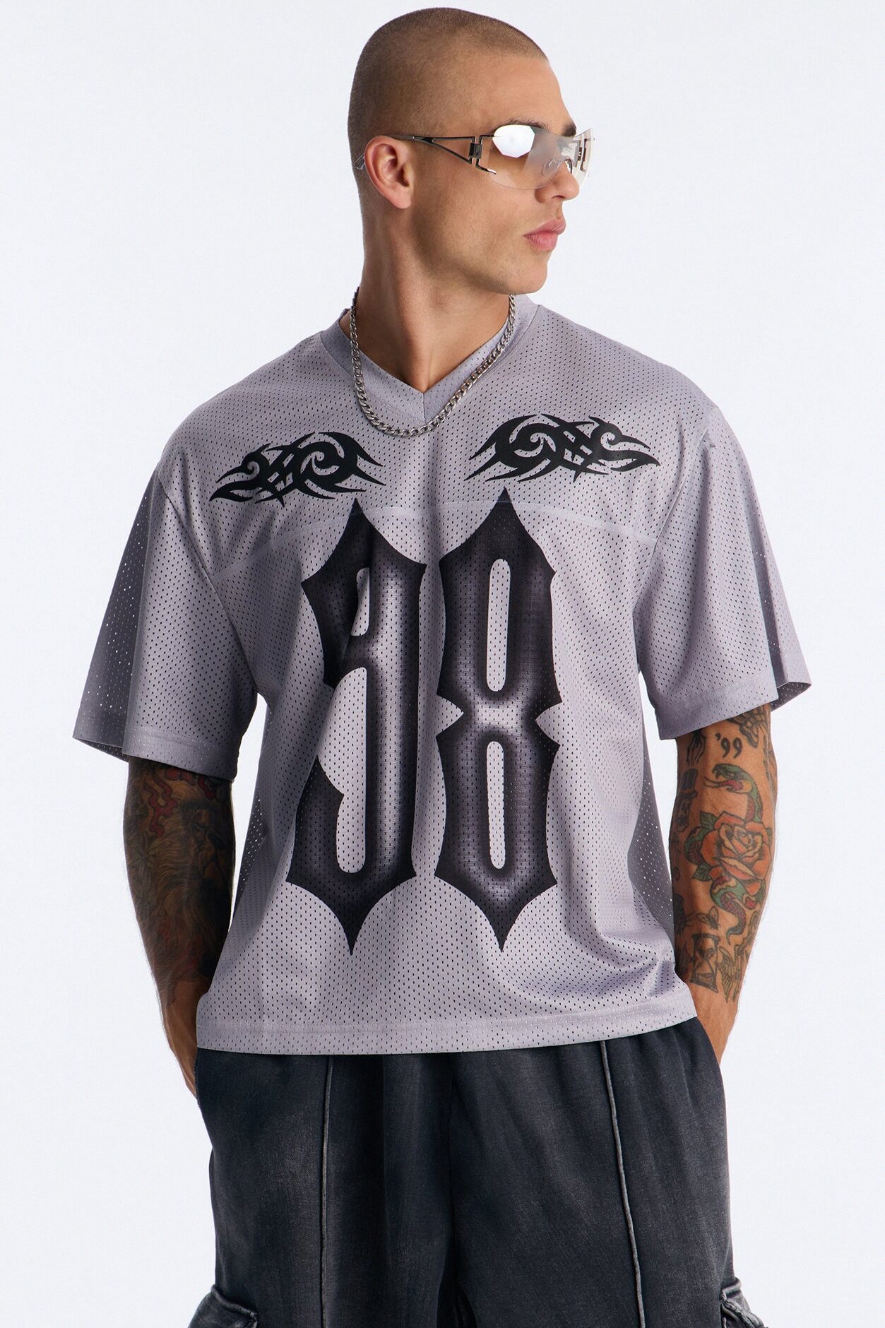 Tribal Mesh Jersey Short Sleeve Tee - Grey