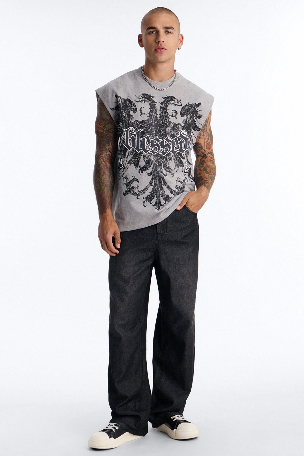 Blessed Redemption Patch French Terry Muscle Tee - Grey