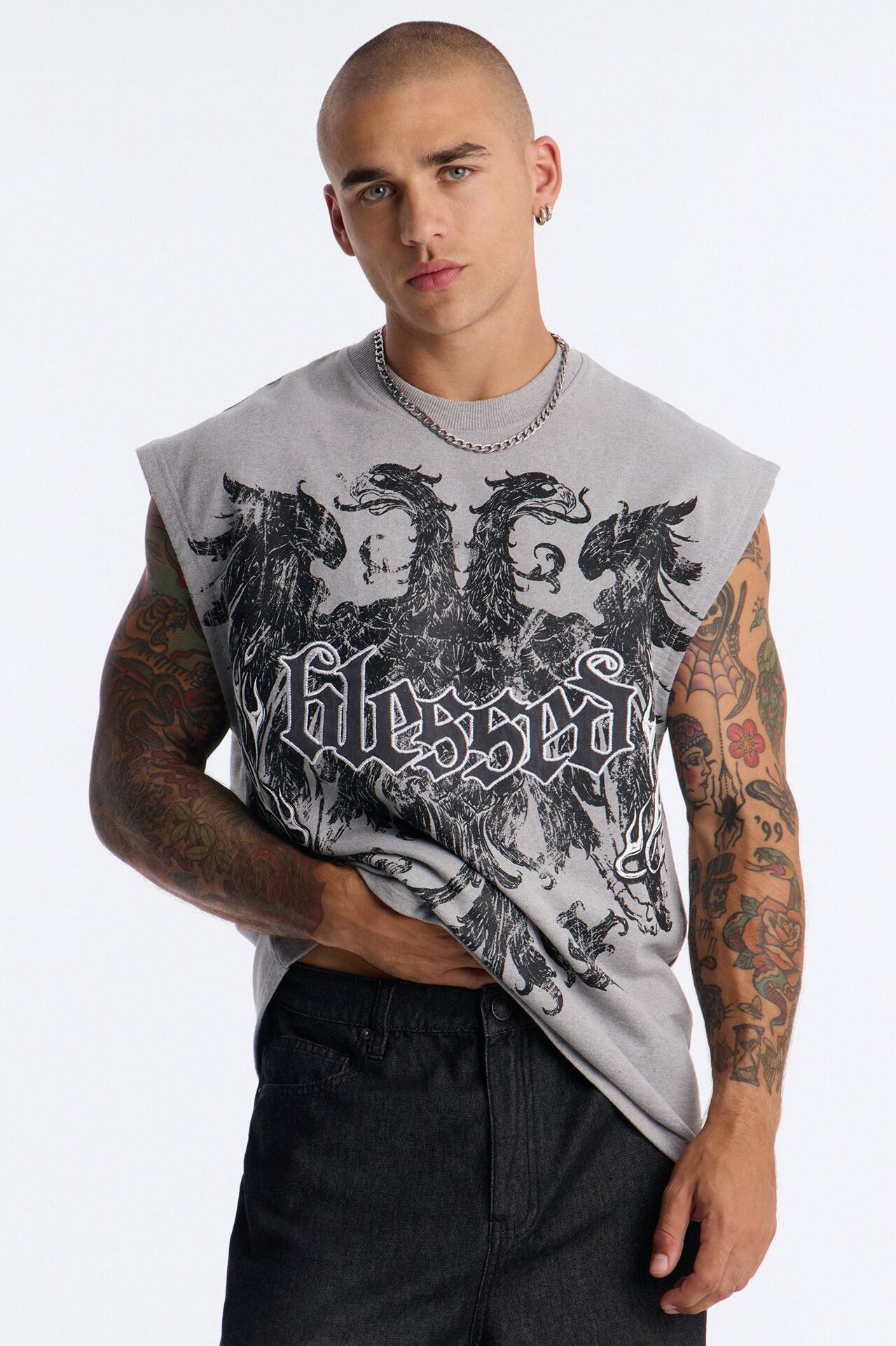 Blessed Redemption Patch French Terry Muscle Tee - Grey