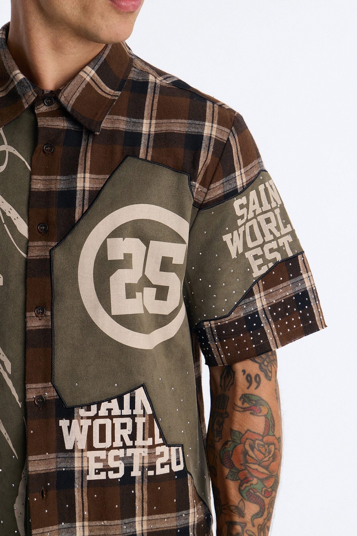 Saints Tears Plaid Button Up Shirt - Brown/combo