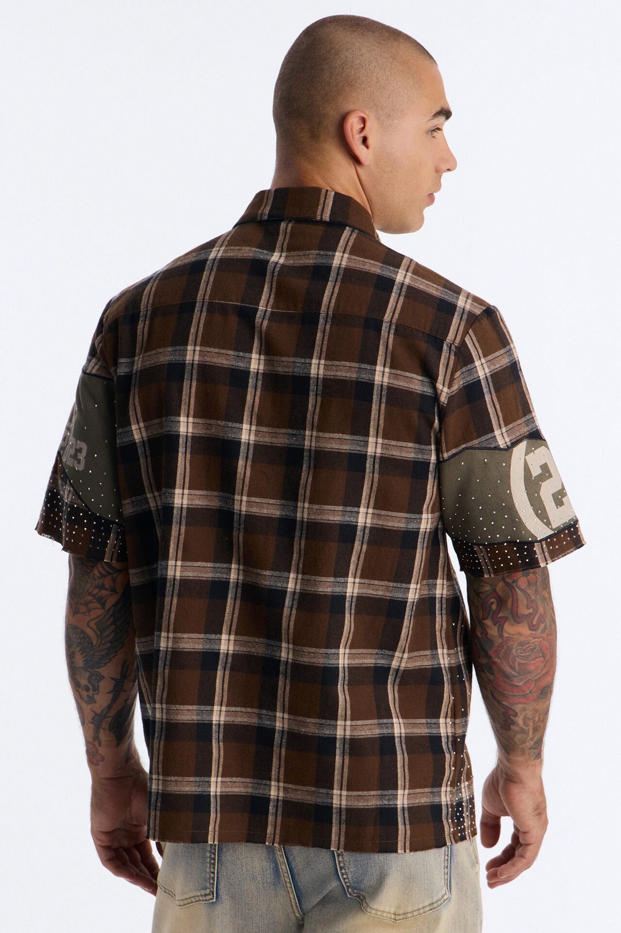 Saints Tears Plaid Button Up Shirt - Brown/combo