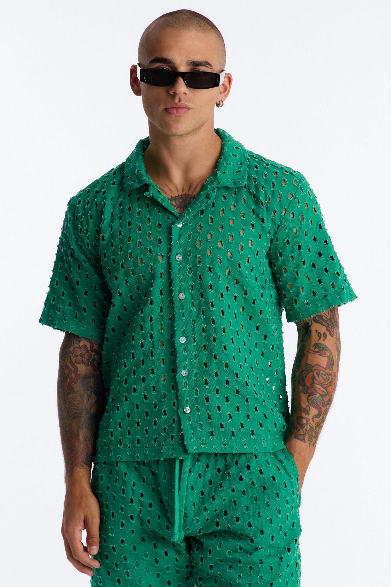 Jungle Palm Cuban Collar Shirt - Green
