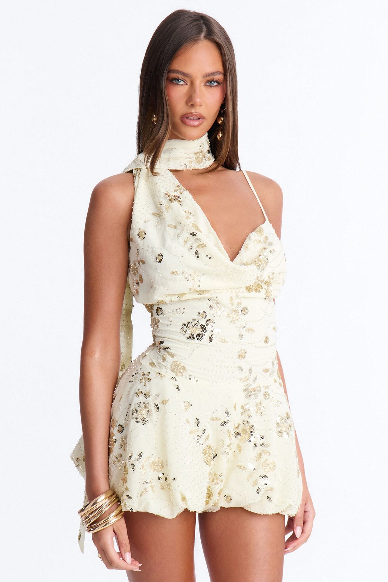 Shayna Embellished Scarf Romper - Cream