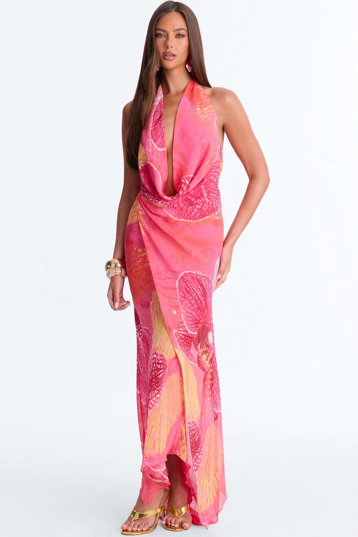 Pay Close Attention Chiffon Maxi Dress - Pink/combo