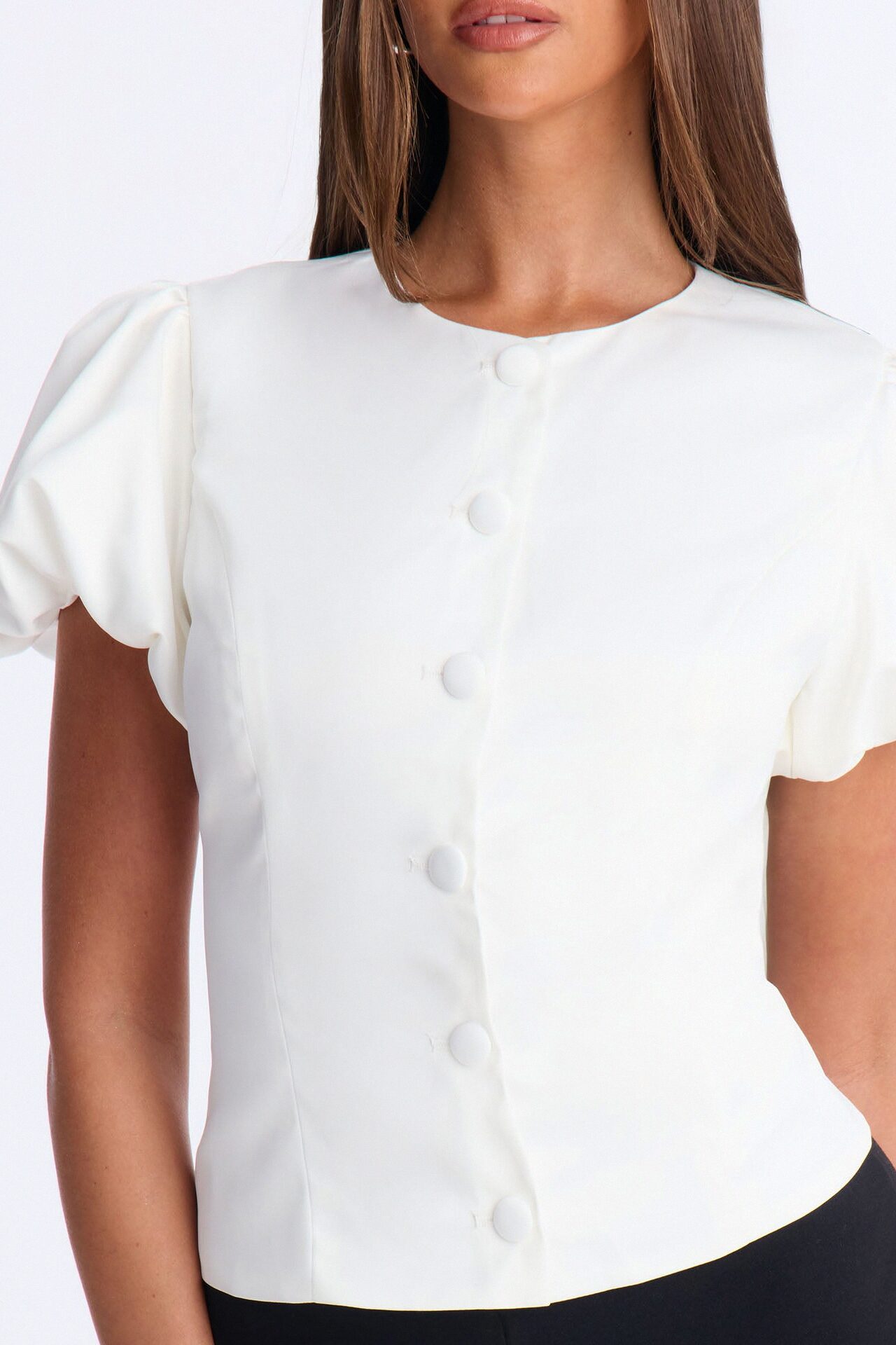 High Class Habits Bubble Satin Top - Ivory