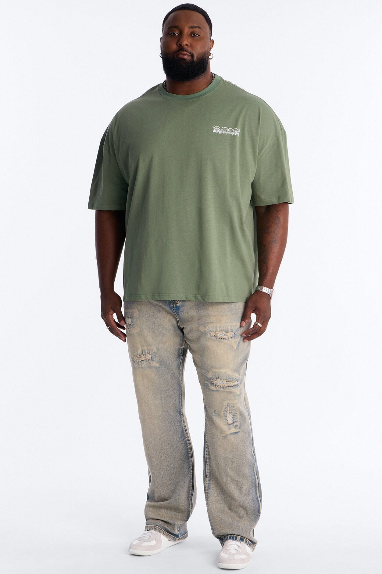Gratitude Heavy Weight Oversized Short Sleeve Tee - Olive