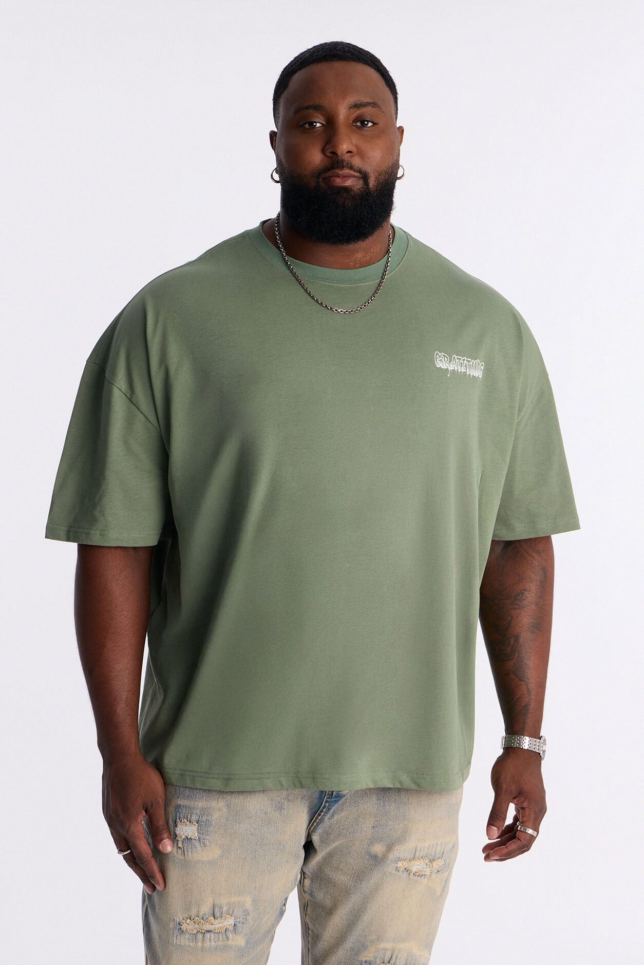 Gratitude Heavy Weight Oversized Short Sleeve Tee - Olive