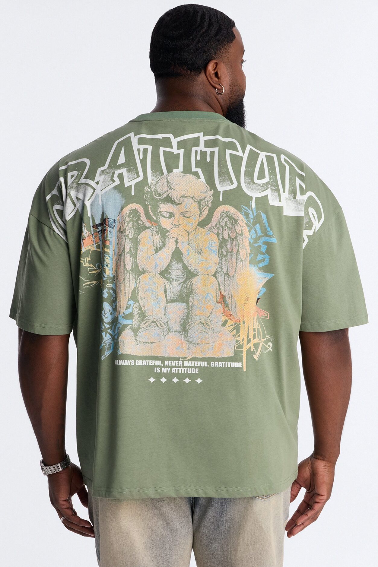 Gratitude Heavy Weight Oversized Short Sleeve Tee - Olive