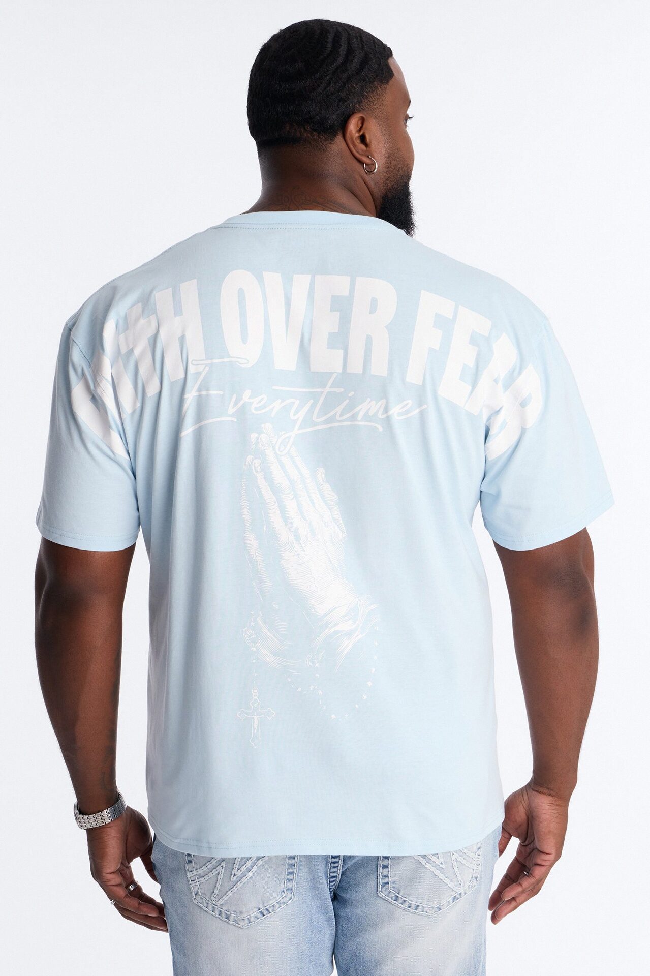 Faith Over Fear Everytime Boxy Short Sleeve Tee - Light Blue