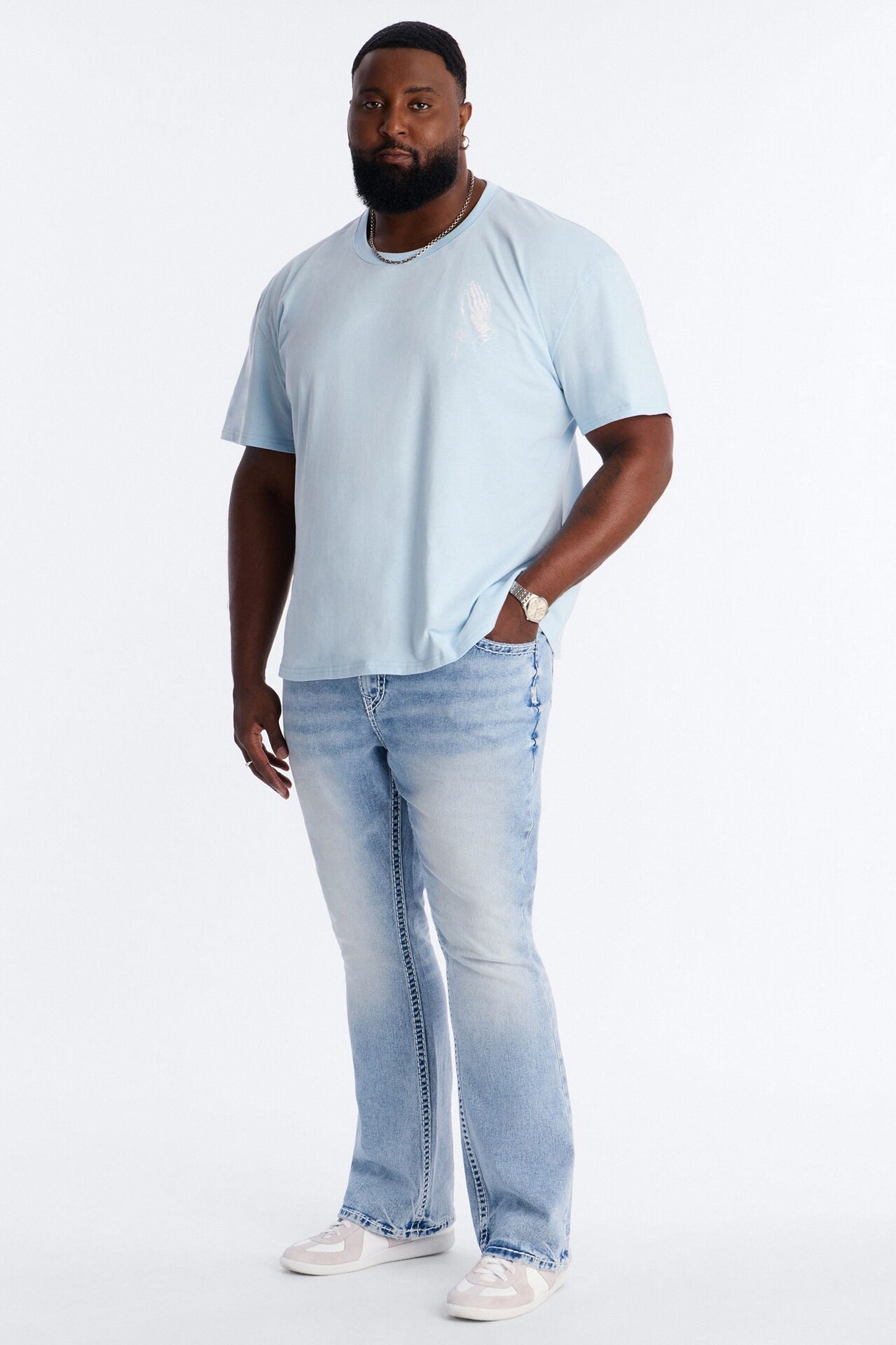 Heavy Stitch Stacked Skinny Flare Jean - Light Blue Wash