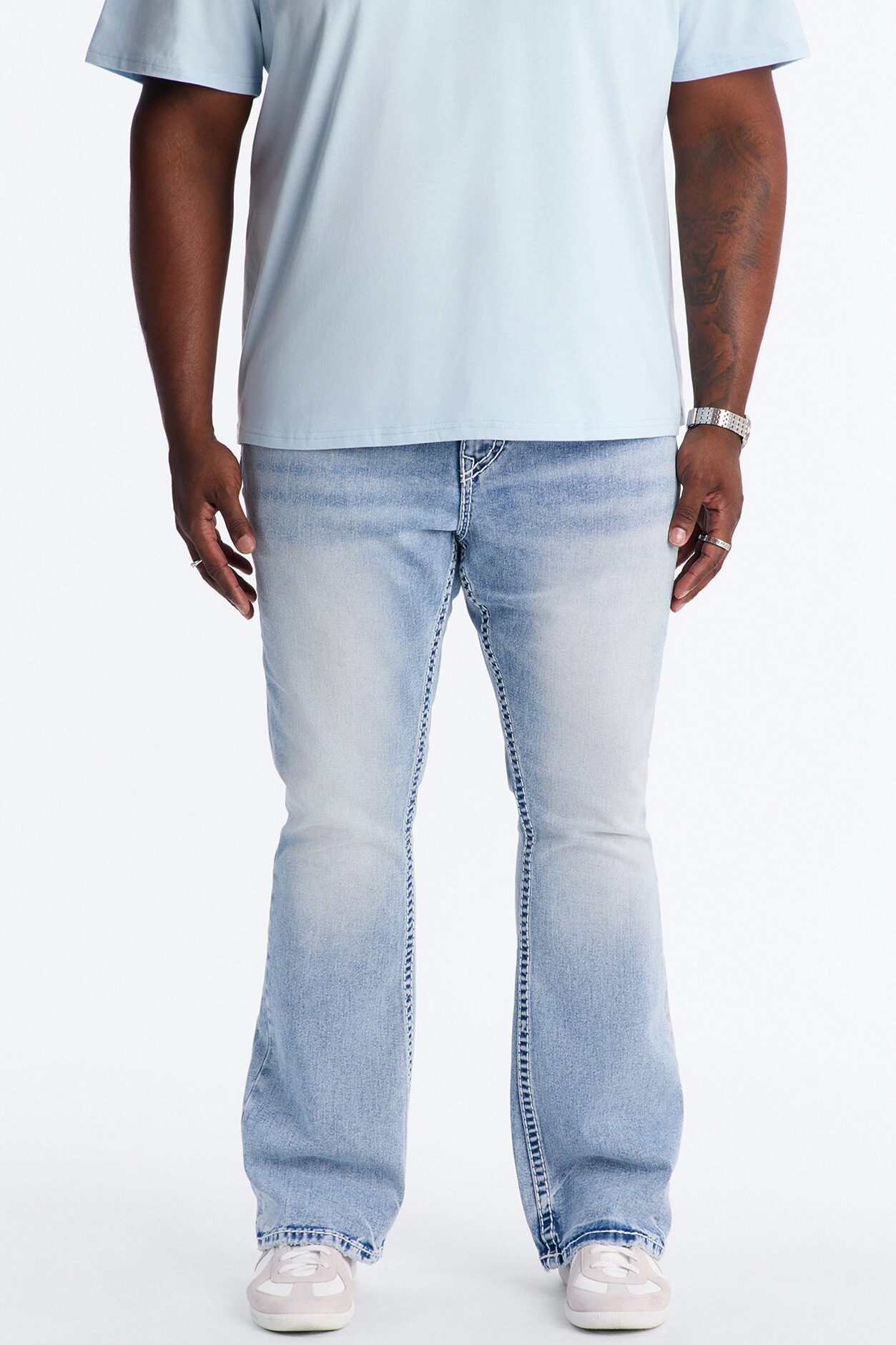 Heavy Stitch Stacked Skinny Flare Jean - Light Blue Wash