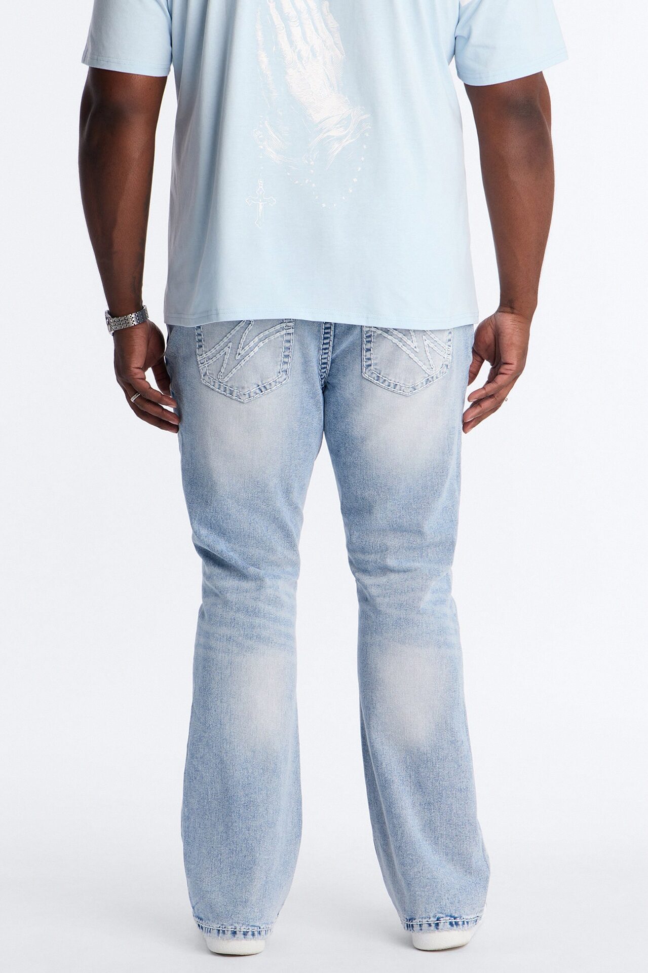 Heavy Stitch Stacked Skinny Flare Jean - Light Blue Wash