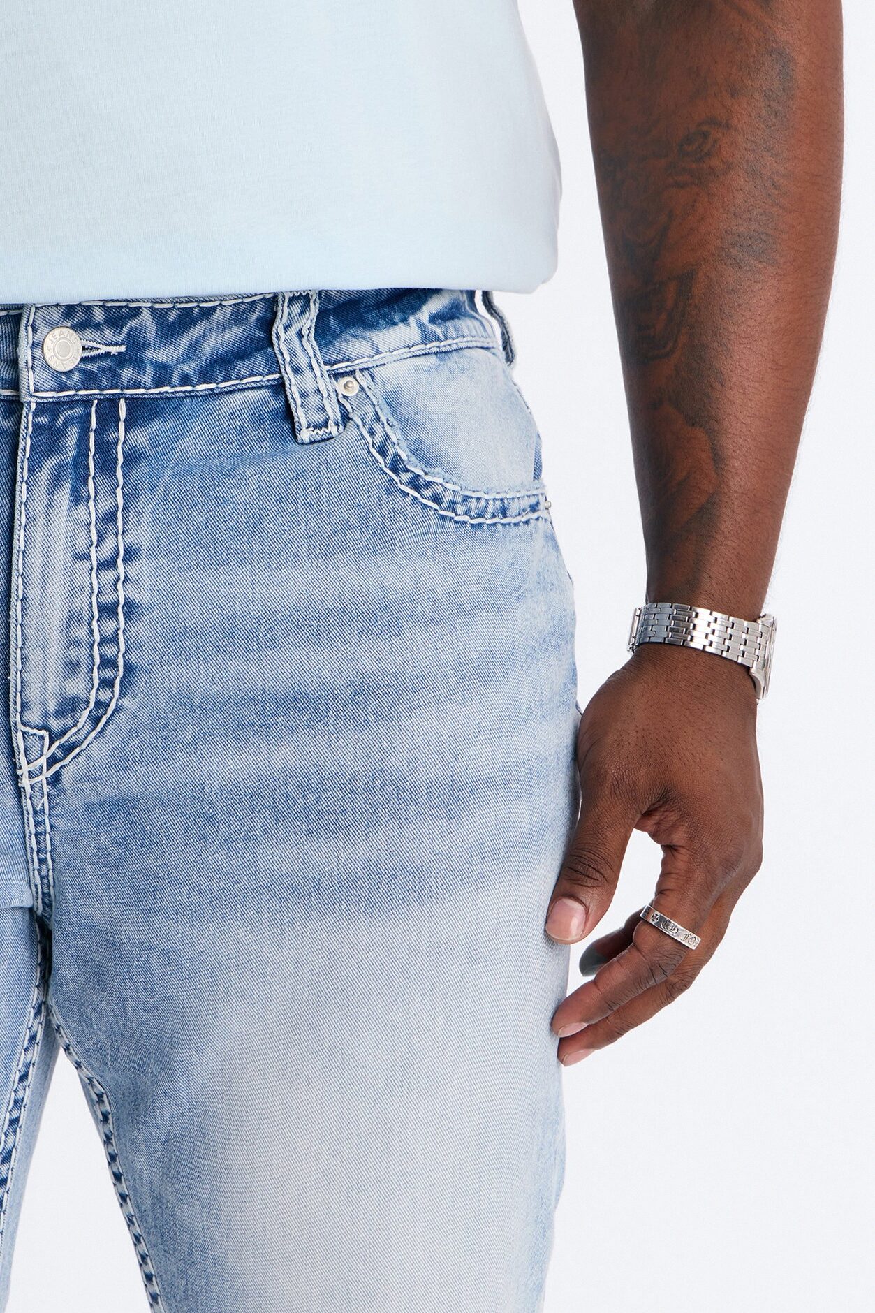 Heavy Stitch Stacked Skinny Flare Jean - Light Blue Wash