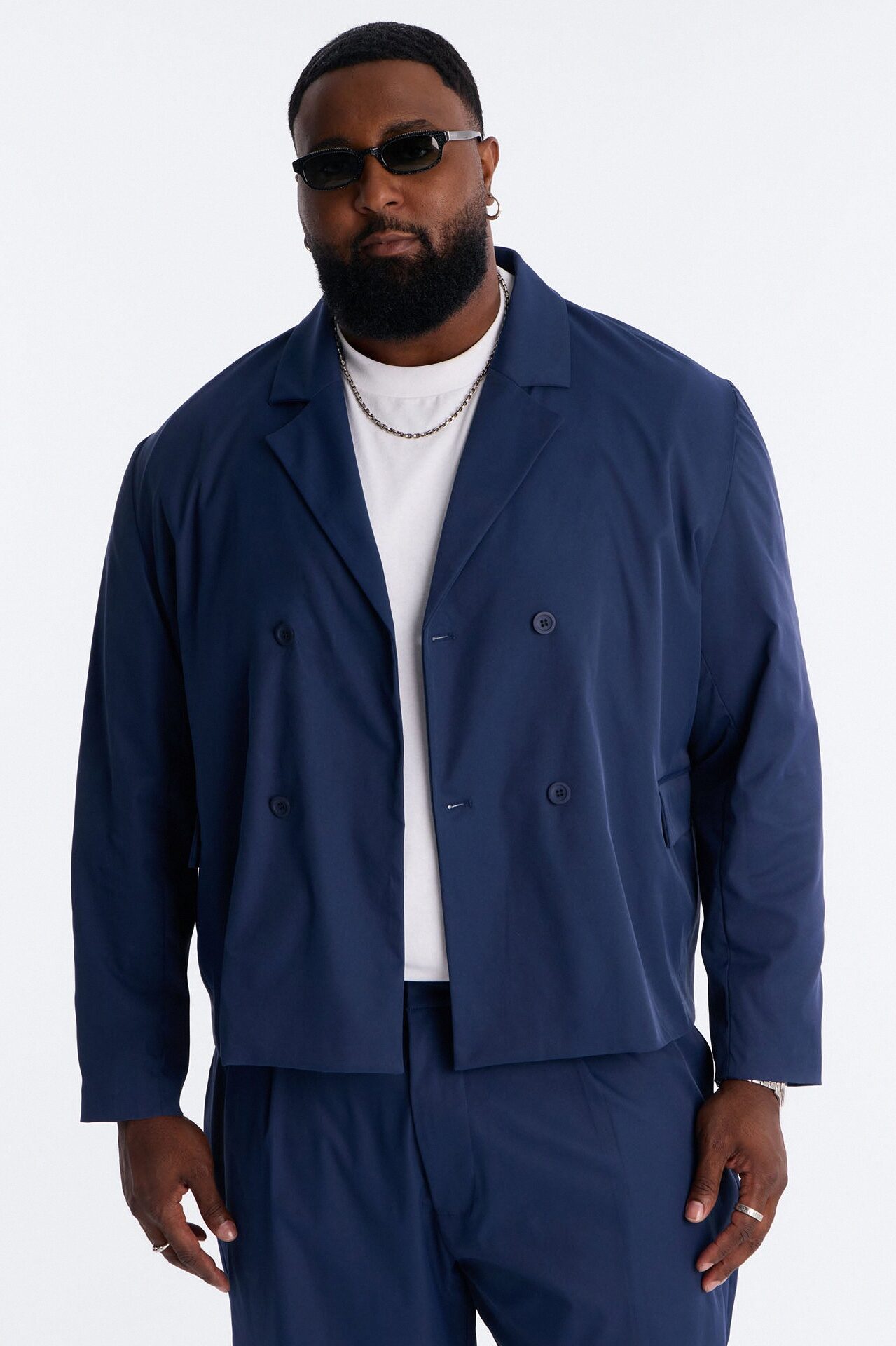 Heirloom Cropped Double Breasted Blazer - Navy