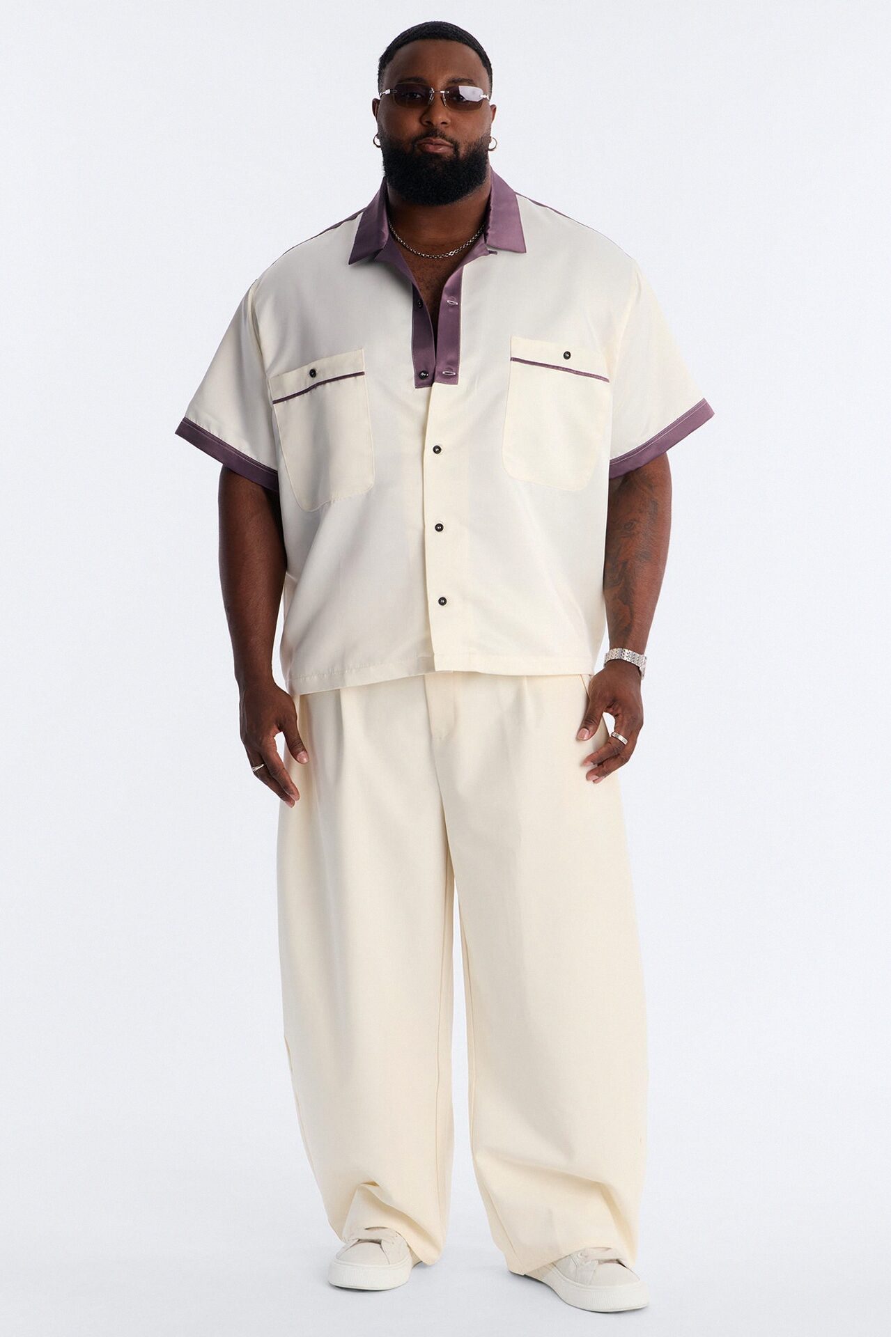 Opulent Satin Button Up Shirt - White/combo
