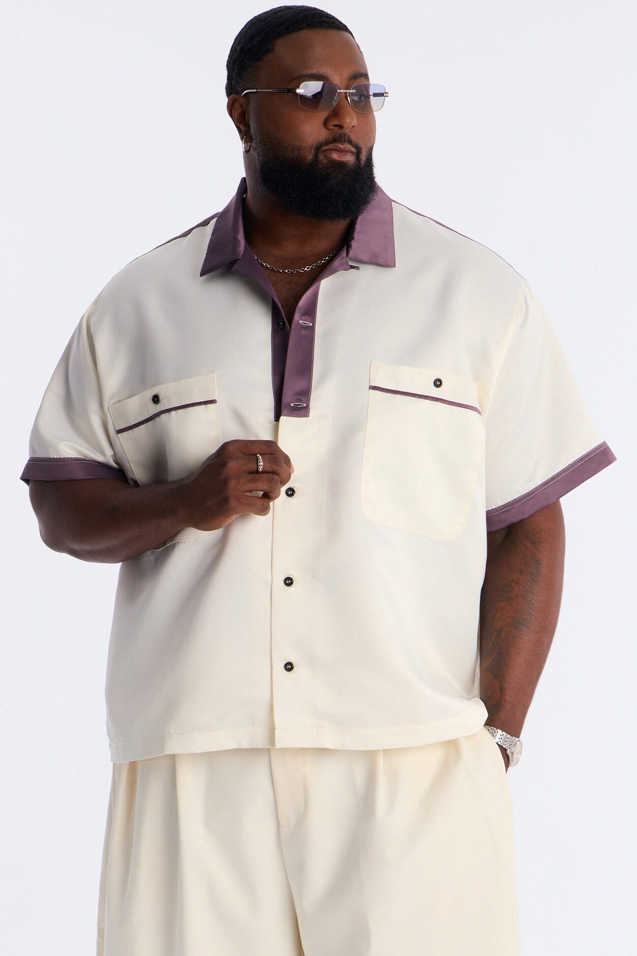 Opulent Satin Button Up Shirt - White/combo