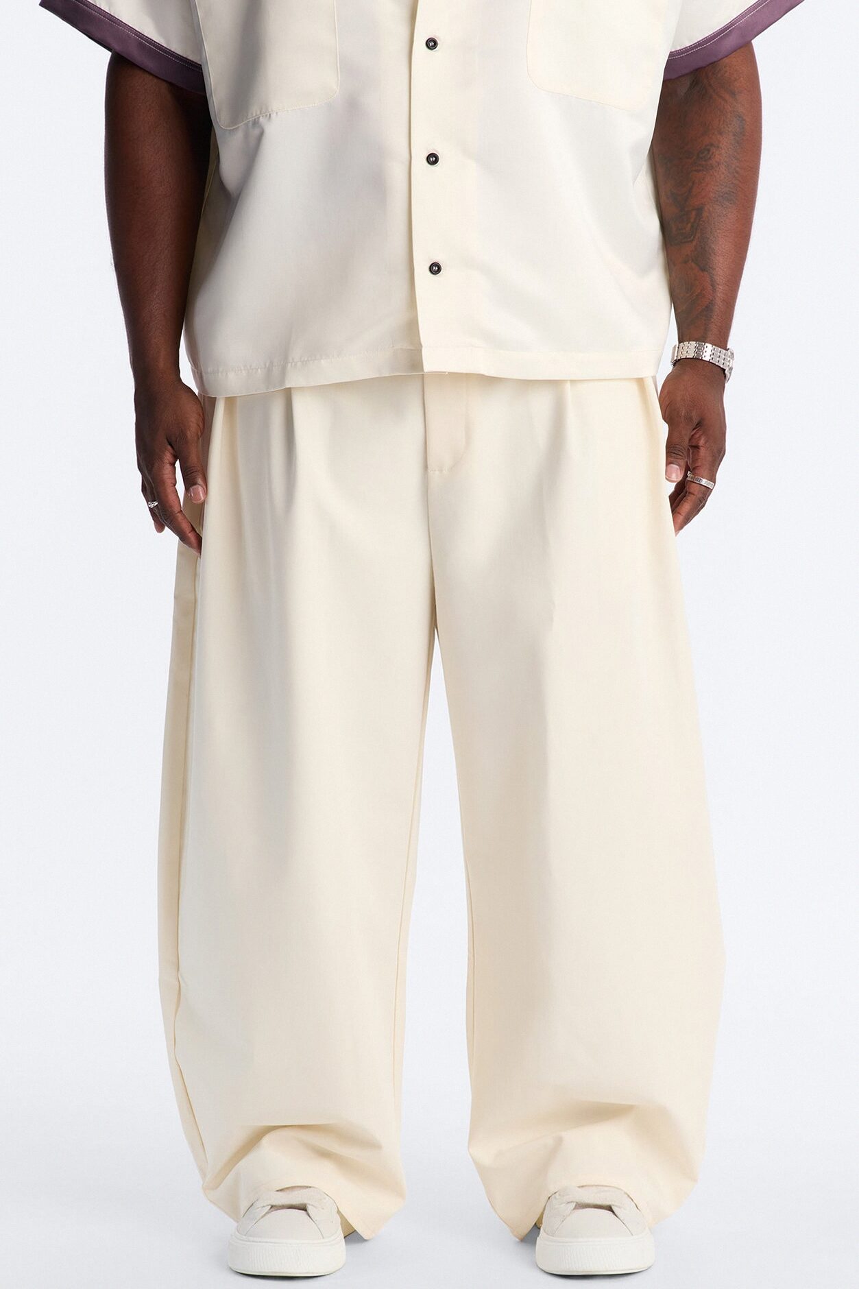Barrel Bold Flow Trousers - Cream
